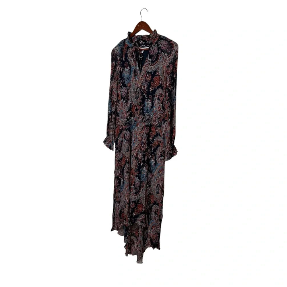 Banana Republic X Olivia Palermo Paisley 100% Silk Dark Boho Midi Dress Witchy - Picture 4 of 13